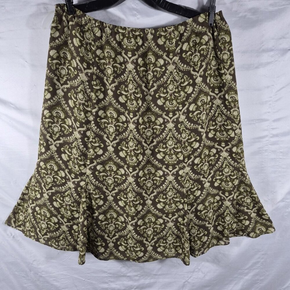 Donna B Taylor Women's Olive Green Floral Flowing Summer Skirt Size 14 P